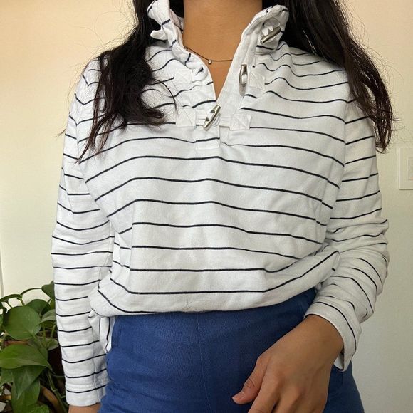 Vintage 90s yacht sweatshirt casual striped nautical style long sleeve Large - Picture 5 of 13